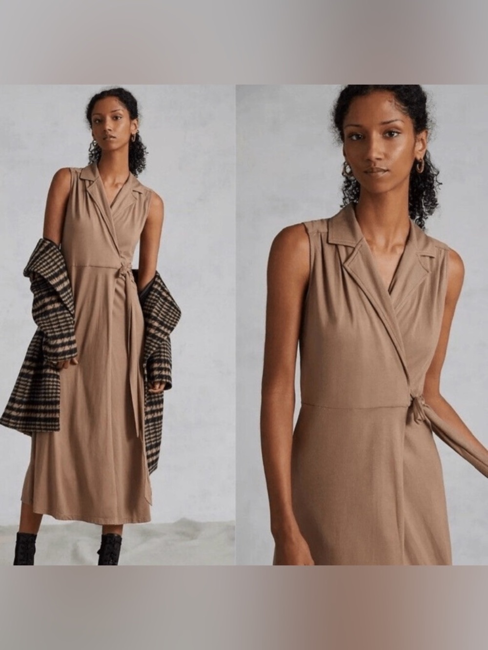 Anthropology Porridge Dress Wrap Maxi Shirtdress Collared Brown SOFT Women S